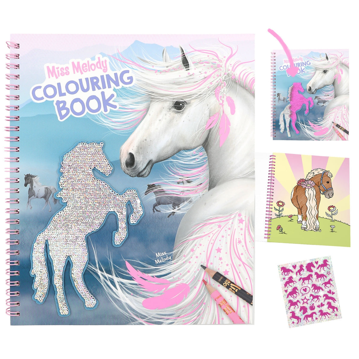 Libro para colorear con lentejuelas Miss Melody.-Rincón del Valle