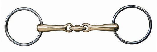 Embocaduras Filete doble articulación 18 mm, argentan, anillas HKM para equitación