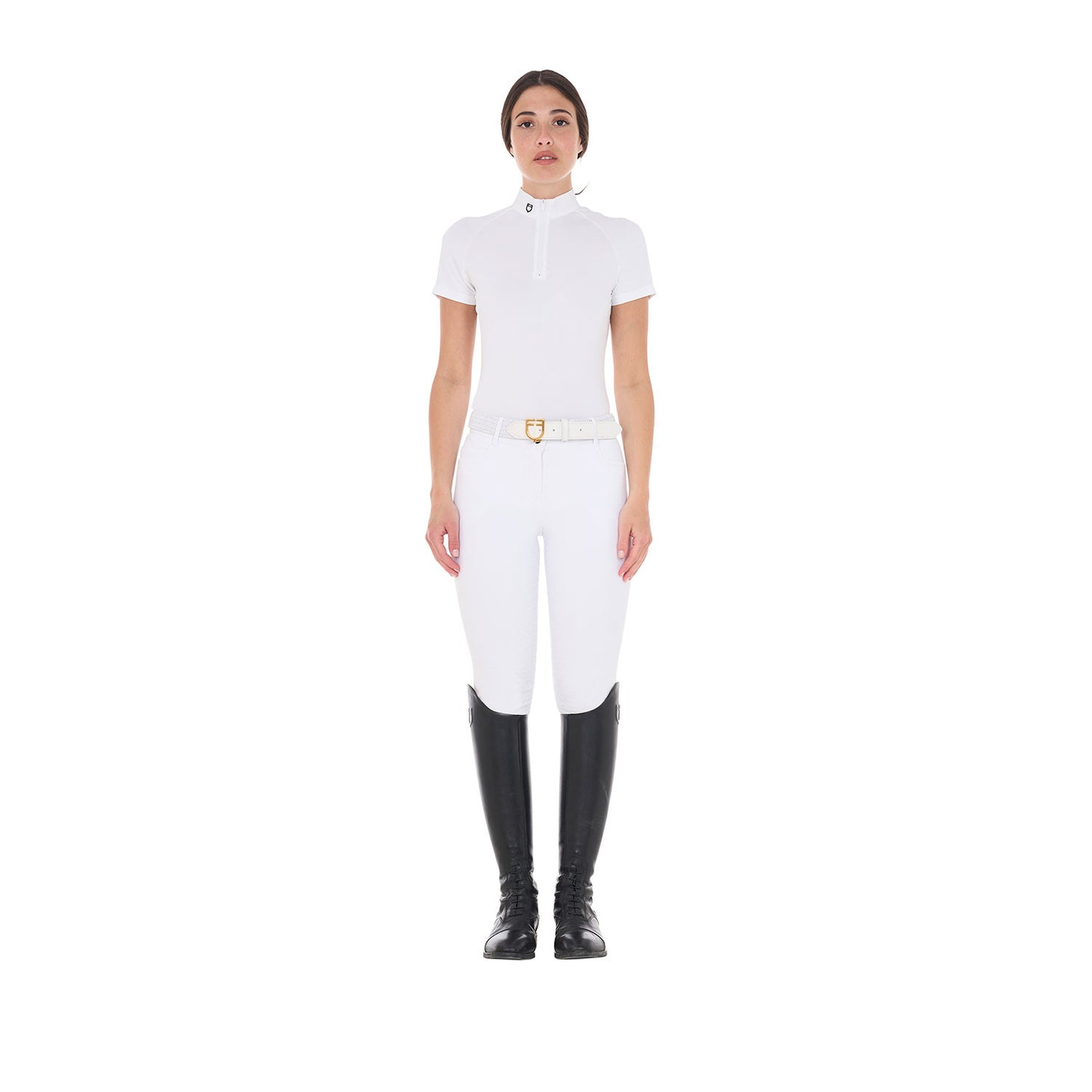 Polo de mujer de concurso slim fit elástica Equestro - Blanco
