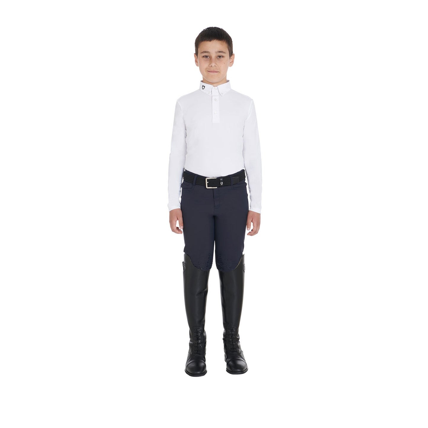 Polo de niño de concurso slim fit tres botones Equestro - Blanco