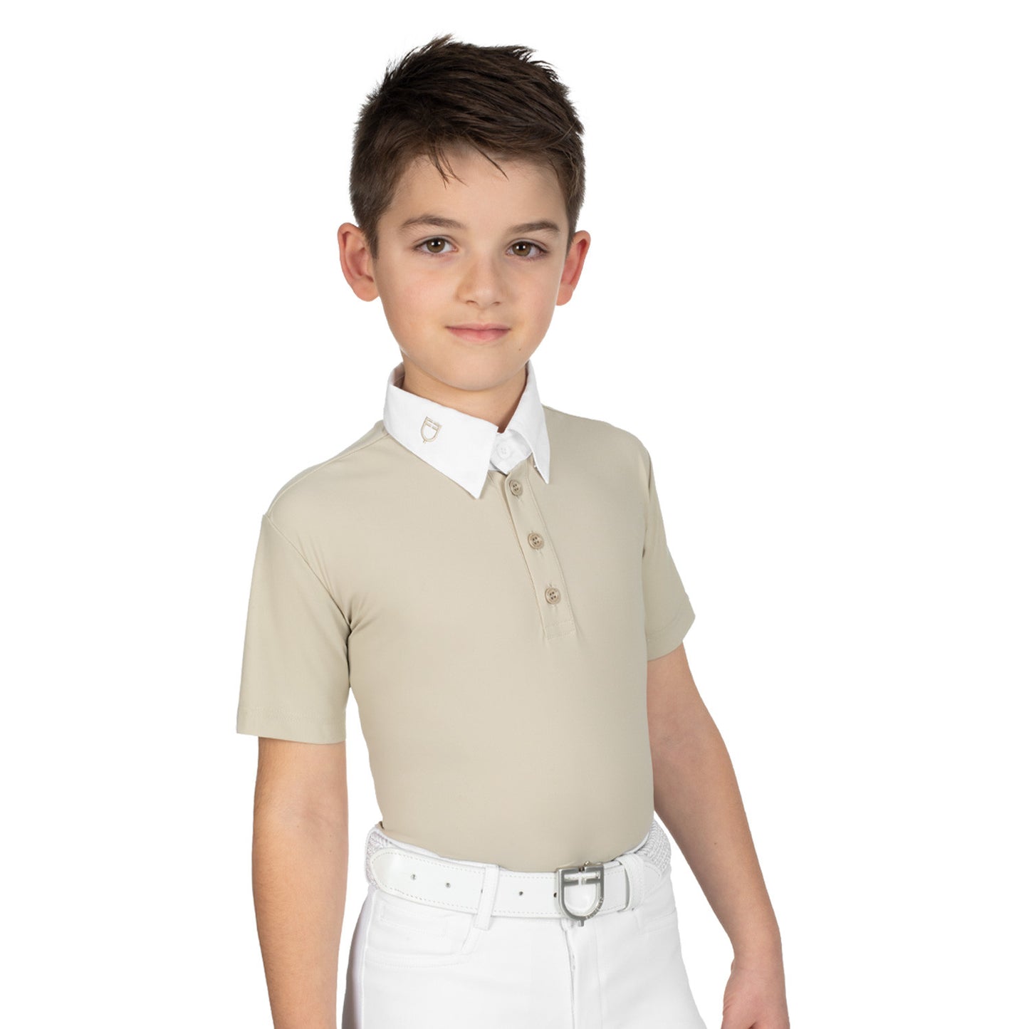 Polo de niño de concurso slim fit cuatro botones Equestro - Oxford Tan