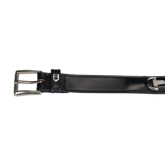 Cinturón de cuero con detalles de hilos y strass Equestro - Black/Silver