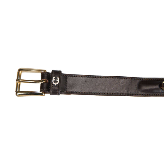 Cinturón de cuero con detalles de ribete Equestro - Brown/Gold
