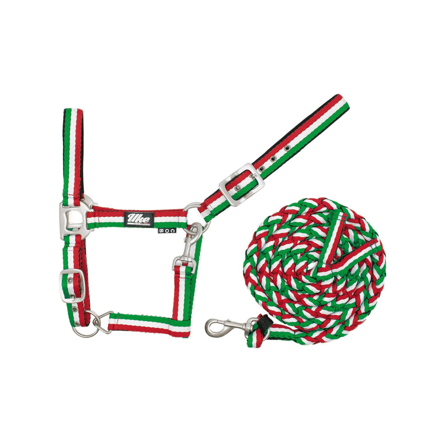 Cabezada de nailon tricolor con ramal Supreme - Green/White/Red
