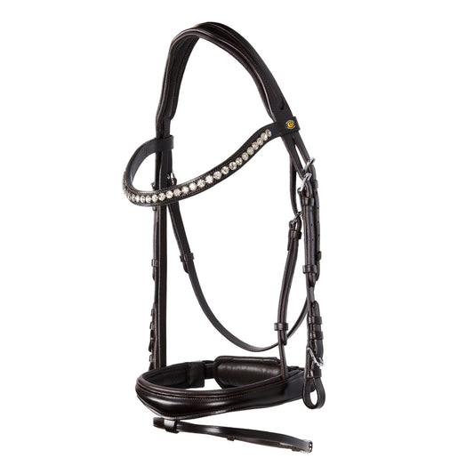 Cabezada inglesa de cuero con brillantitos nueva Equestro - Marrón oscuro