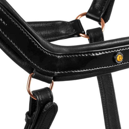 Cabezada cuero brillante hebillas oro rosa Equestro - Negro