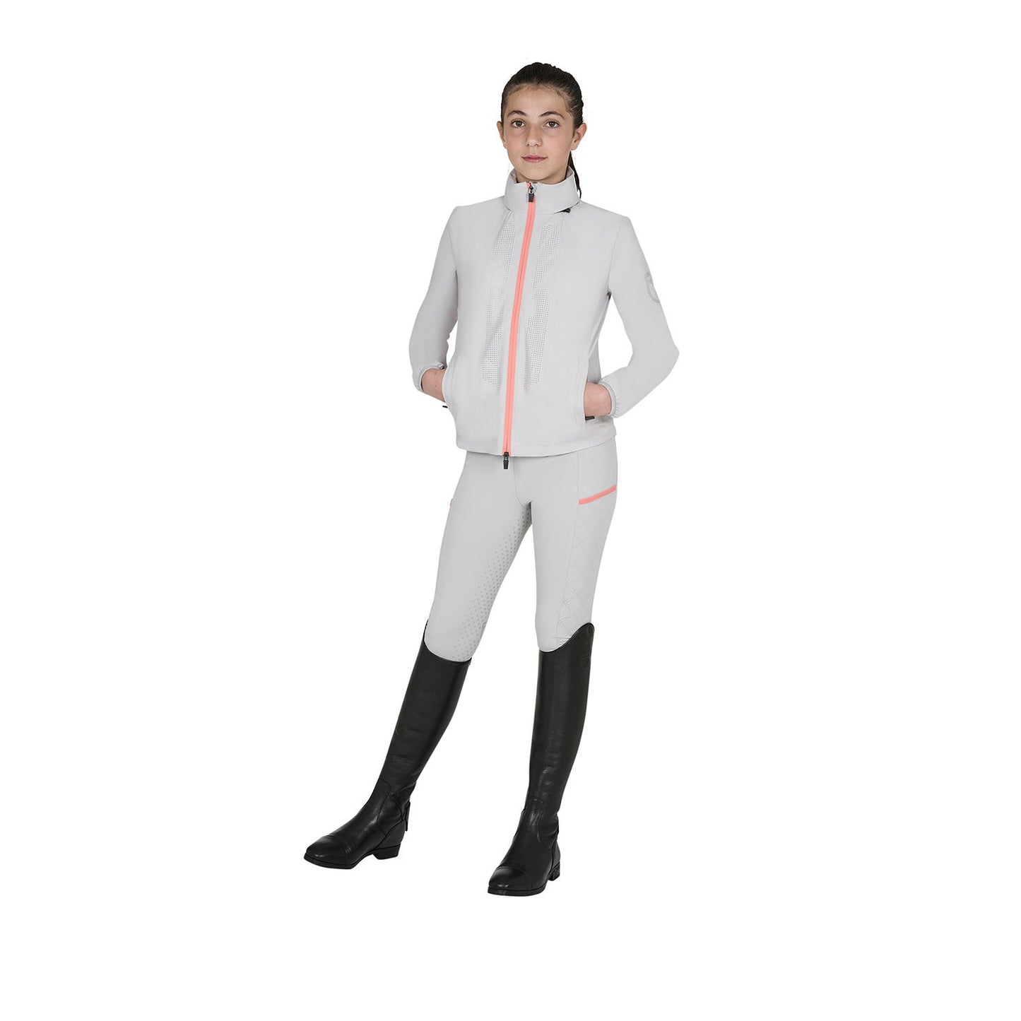 Softshell unisex para niños con logo en la espalda Equestro - Harbor Mist (14-4202)/Desert Flower