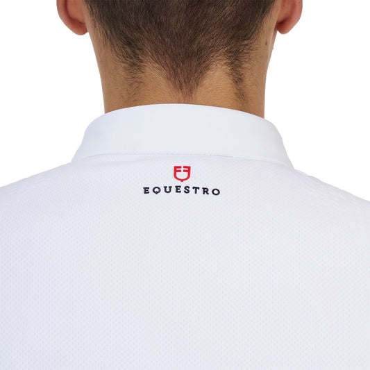 Polo concurso hombre Equestro Ridertechnology manga larga botones - Blanco