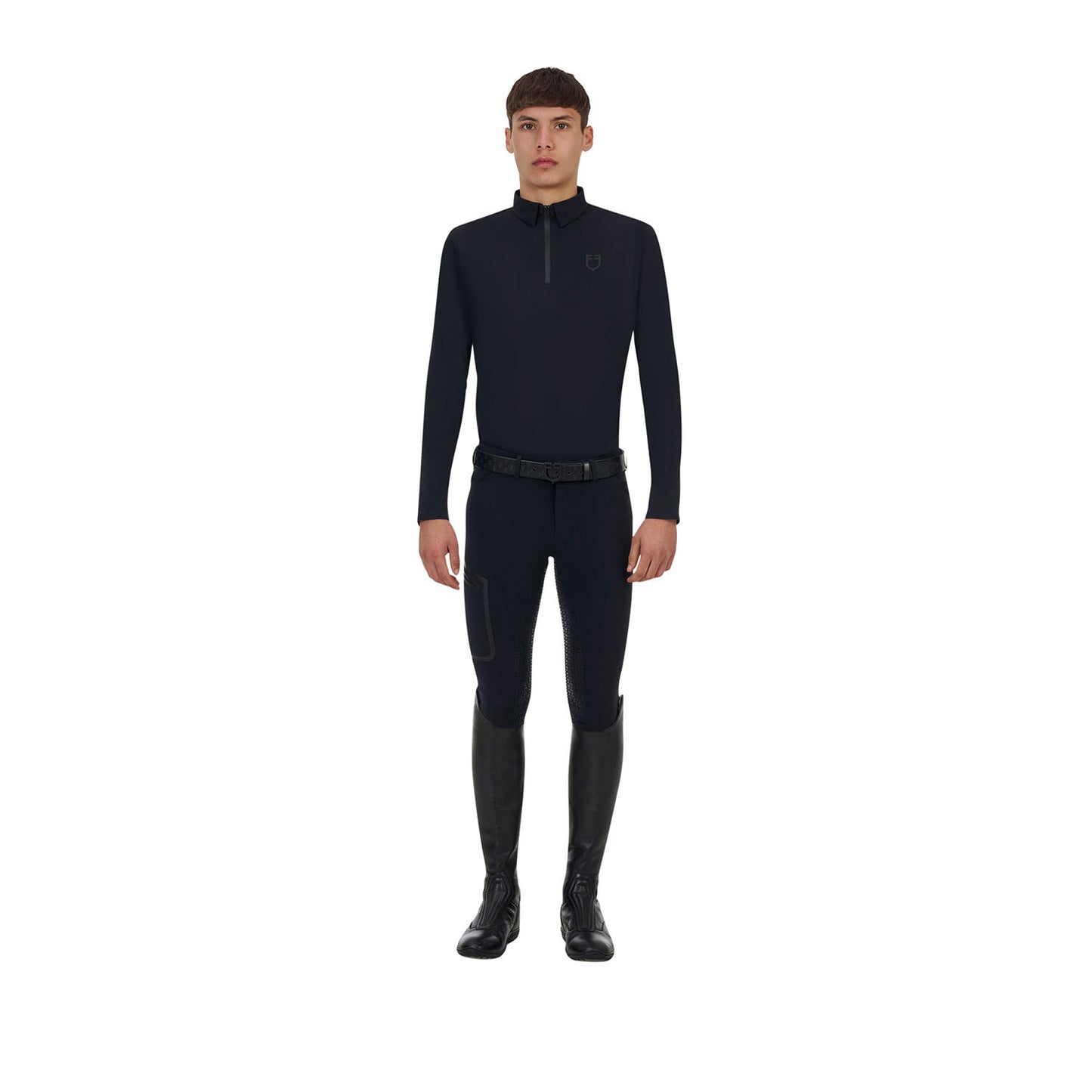 Polo de entrenamiento para hombre Equestro Ridertechnology manga larga y cremallera - Negro
