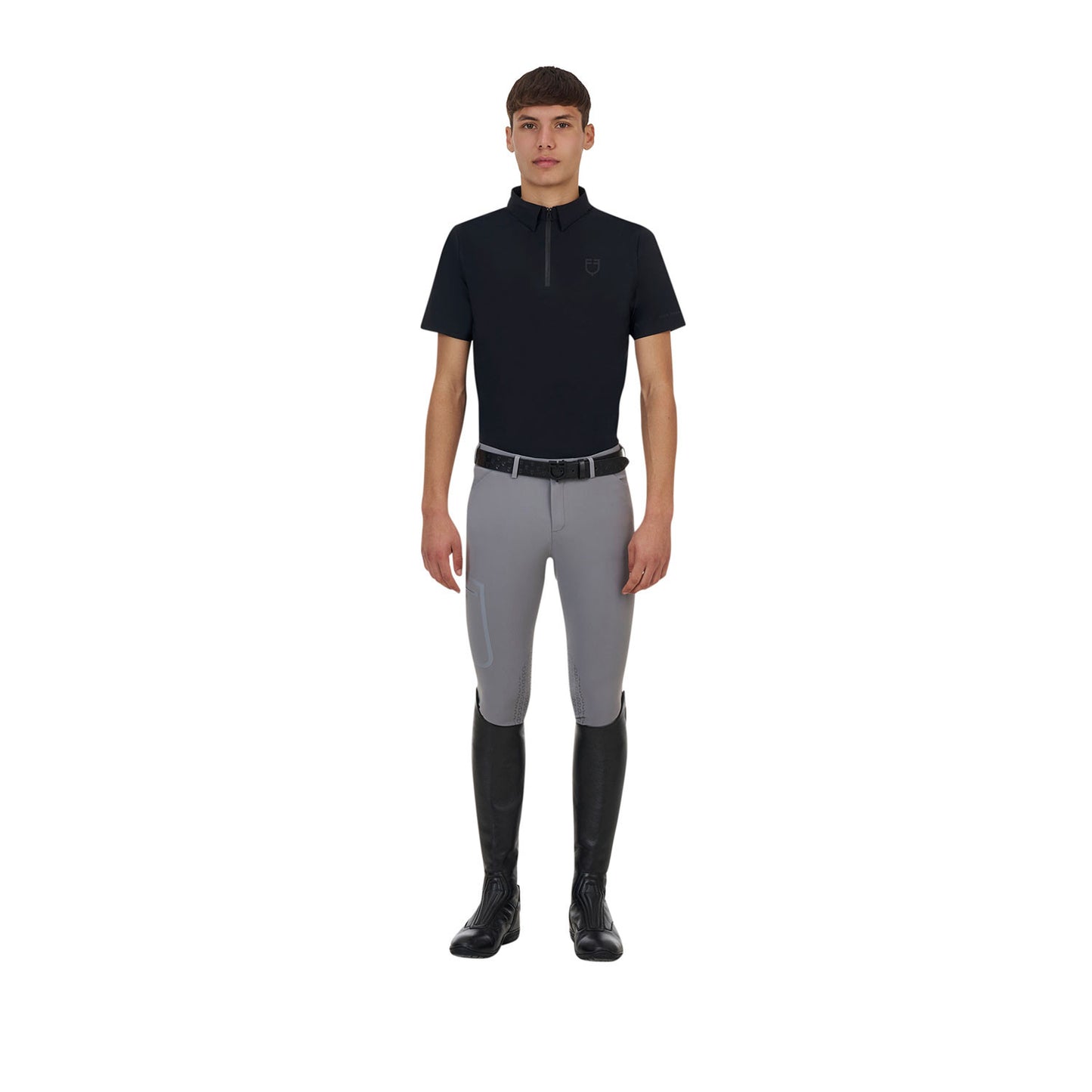 Polo de entrenamiento hombre Equestro Ridertechnology manga corta y cremallera - Negro
