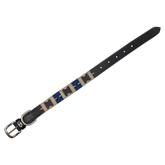 Collar de perro de cuero con motivo geométrico Equestro - Negro