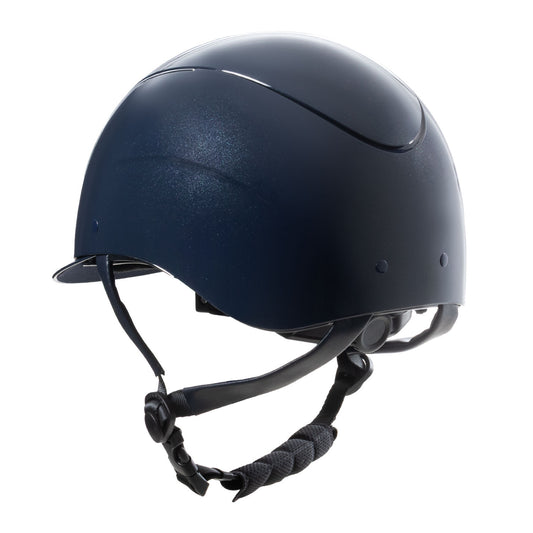 Casco brillante, correa de ecopiel, visera estrecha, homologación EN 1384-2023 Equestro - Navy/Silver