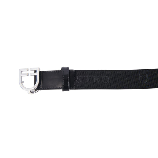 Cinturón de cuero con elástico y inscripción Equestro - Black/Silver