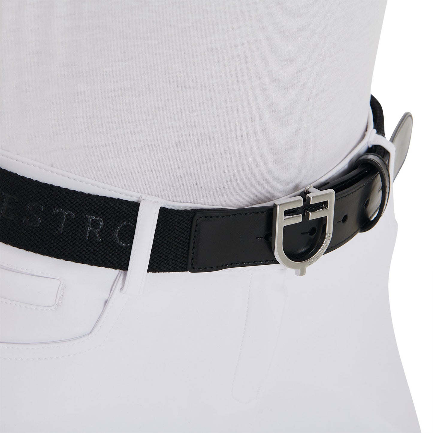 Cinturón de cuero con elástico y inscripción Equestro - Black/Silver