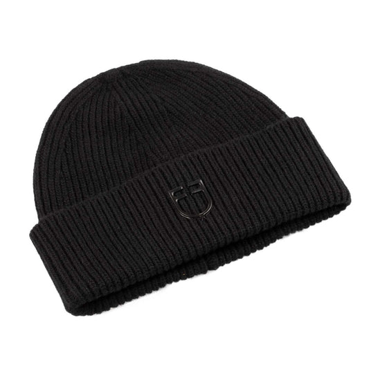 Gorro unisex de lana con diseño de punto Equestro - Negro