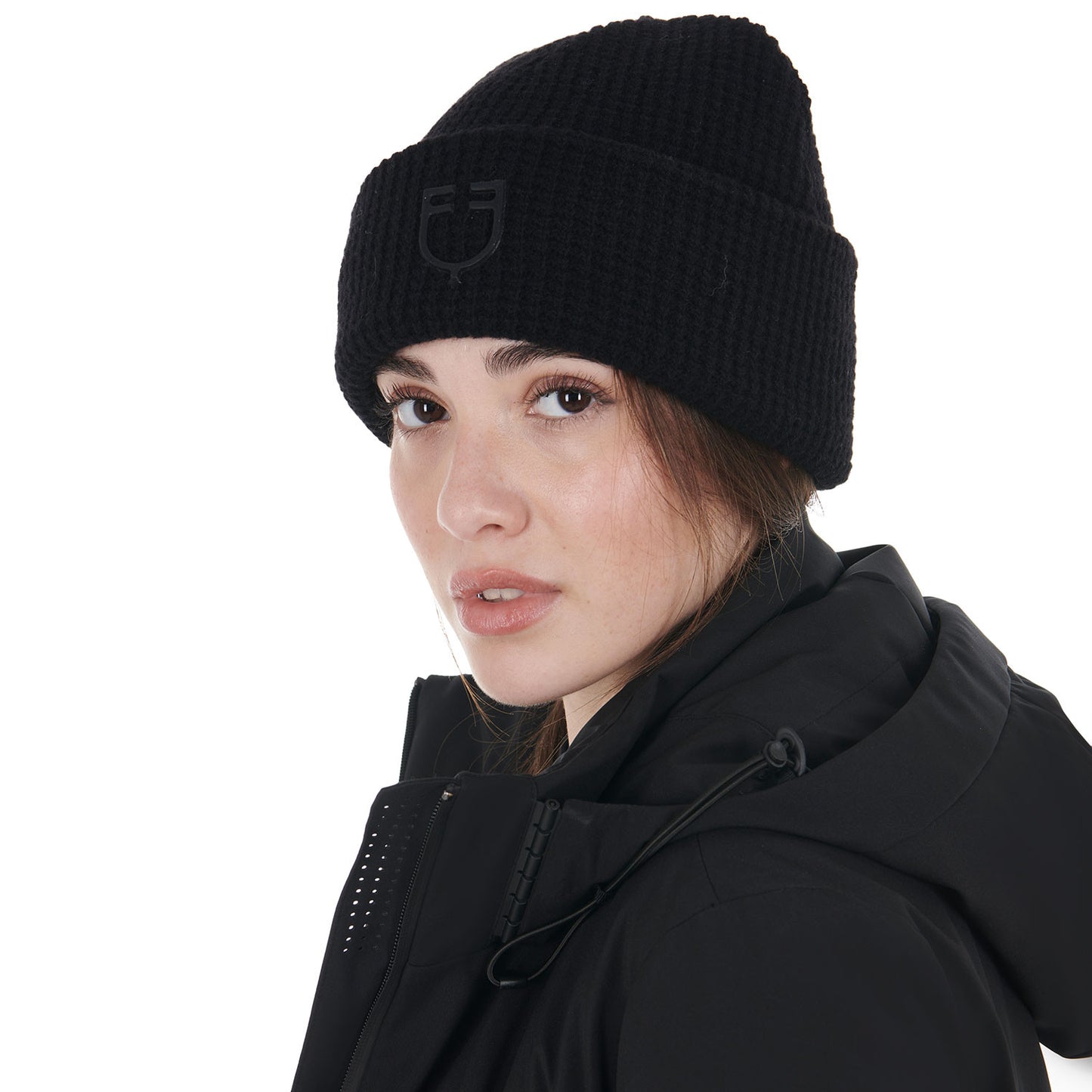 Gorro unisex de lana con diseño de punto Equestro - Negro