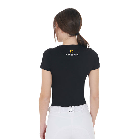 Camiseta mujer entallada logo de strass rosa Equestro - Negro