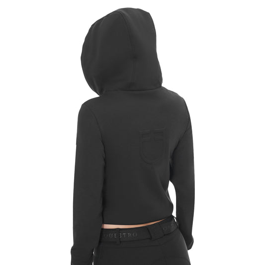 Sudadera corta de mujer con capucha Equestro - Negro