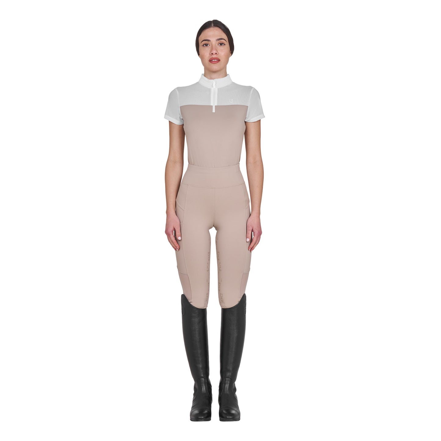 Polo de mujer de entrenamiento en malla Equestro - Oxford Tan