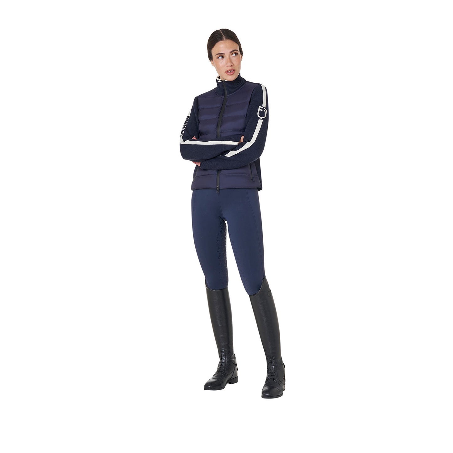 Chaqueta de mujer de nailon y punto con cremallera Equestro - Navy Blazer