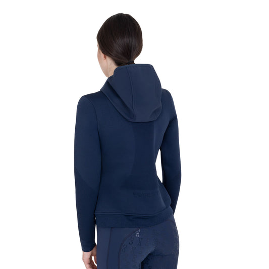 Sudadera técnica de mujer con capucha e insertos de micromalla Equestro - Navy Blazer