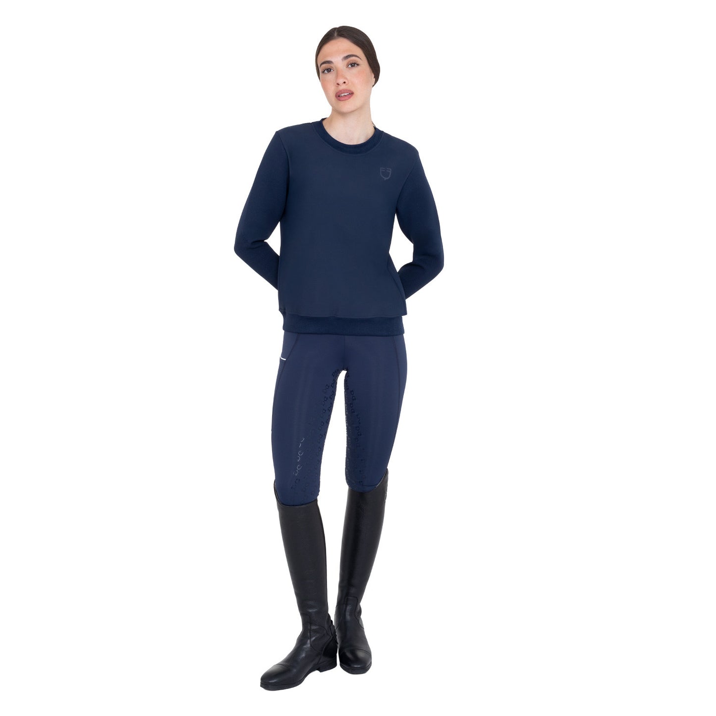 Sudadera técnica de mujer con cuello redondo y insertos de micro malla Equestro - Navy Blazer