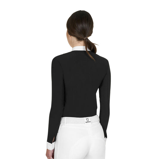 Polo de mujer de concurso de manga larga y cremallera Equestro - Negro