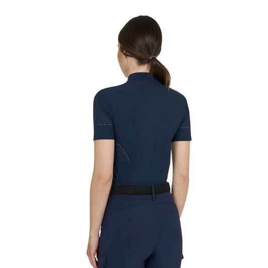 Camiseta de mujer de entrenamiento en tejido técnico con microperforaciones Equestro - Navy Blazer