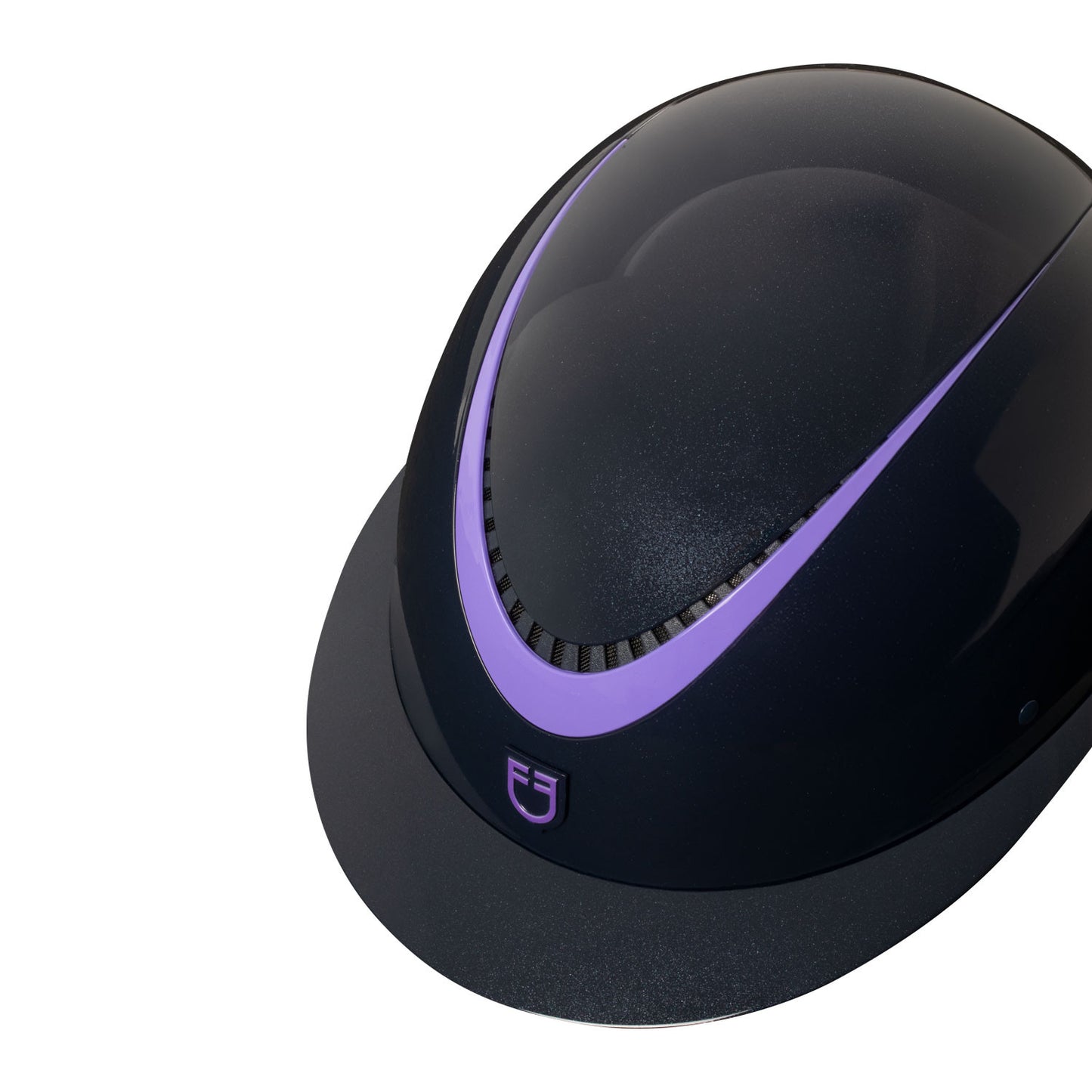 Casco brillante, correa de ecopiel, homologación EN 1384-2023 Equestro - Navy/Violet
