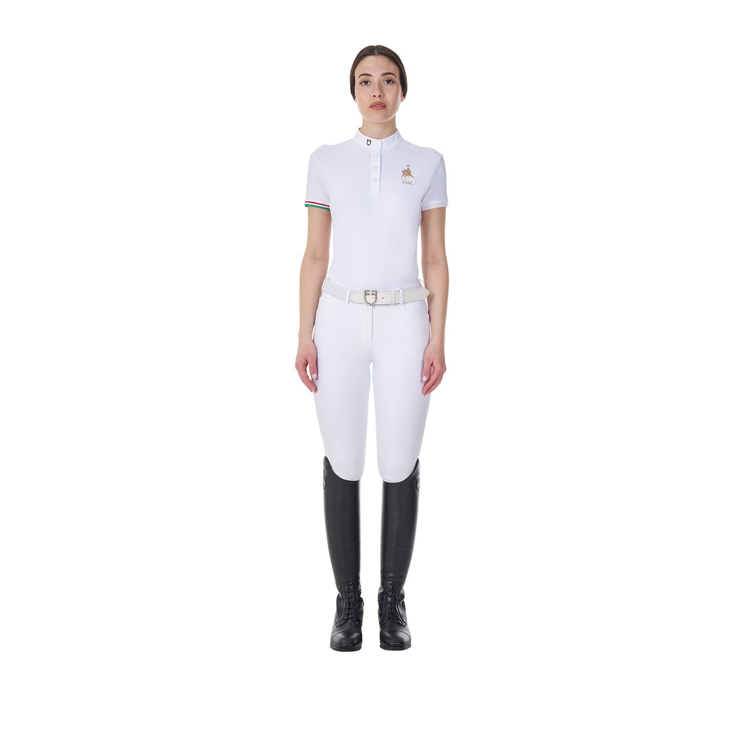 Polo de mujer de competición slim fit Equestro X FISE - Blanco