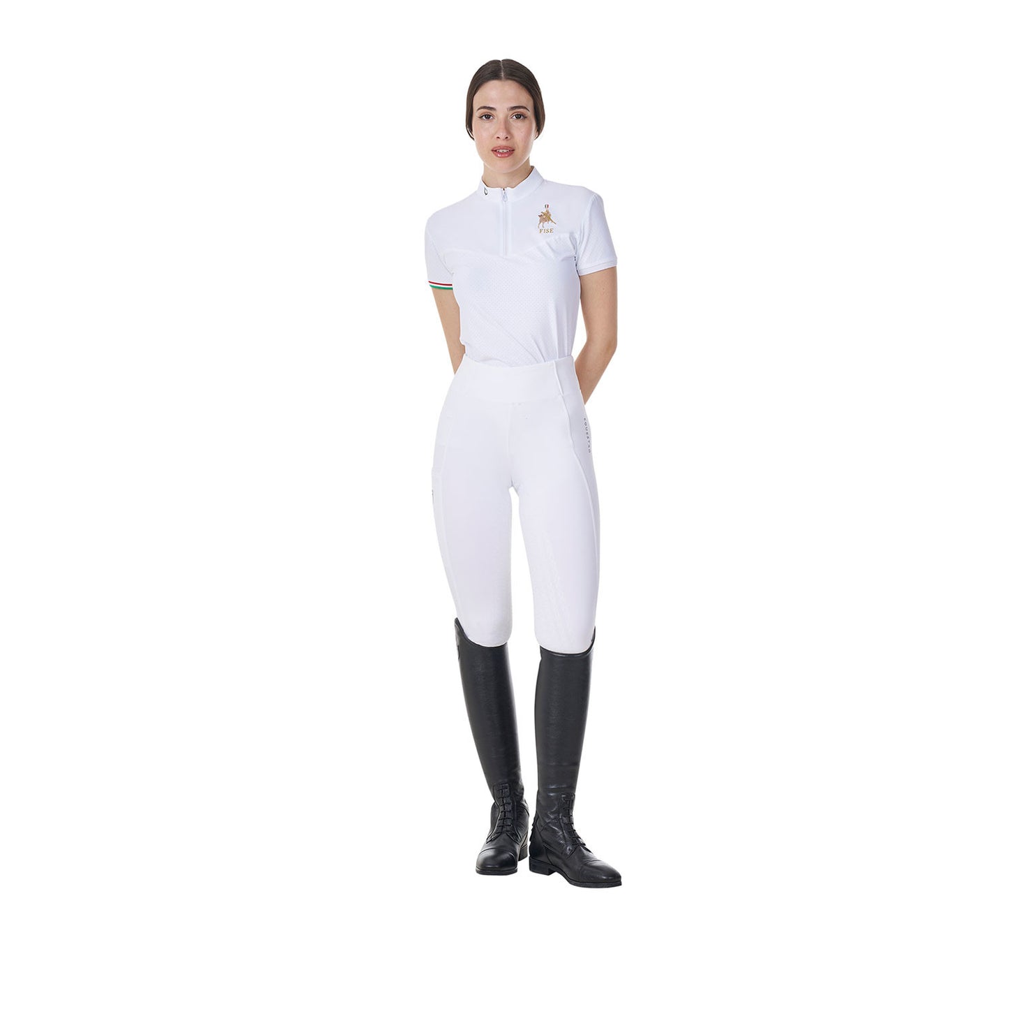 Polo de mujer de competición elástica Equestro X FISE - Blanco