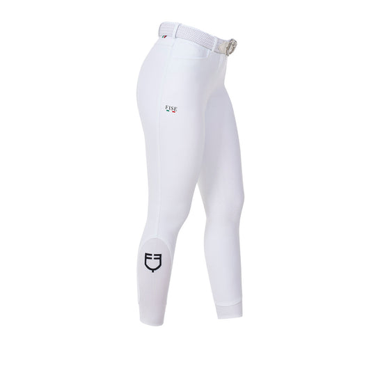 Pantalones de mujer grip rodilla Equestro X FISE - Blanco