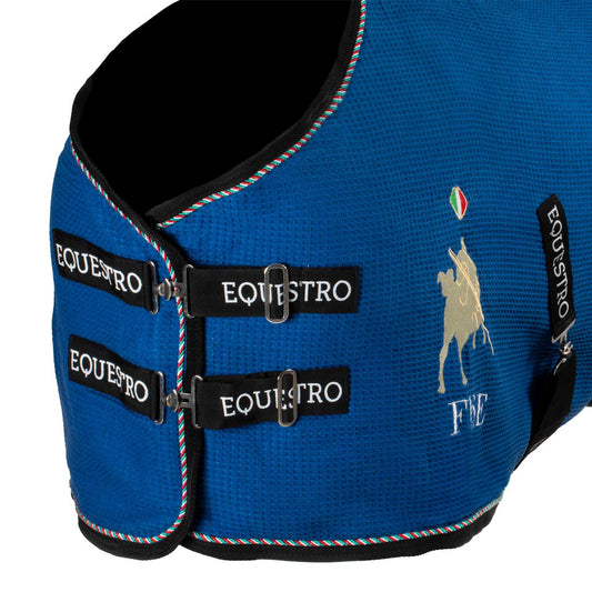 Manta de box de tejido waffle Equestro X FISE - Azzurro Savoia