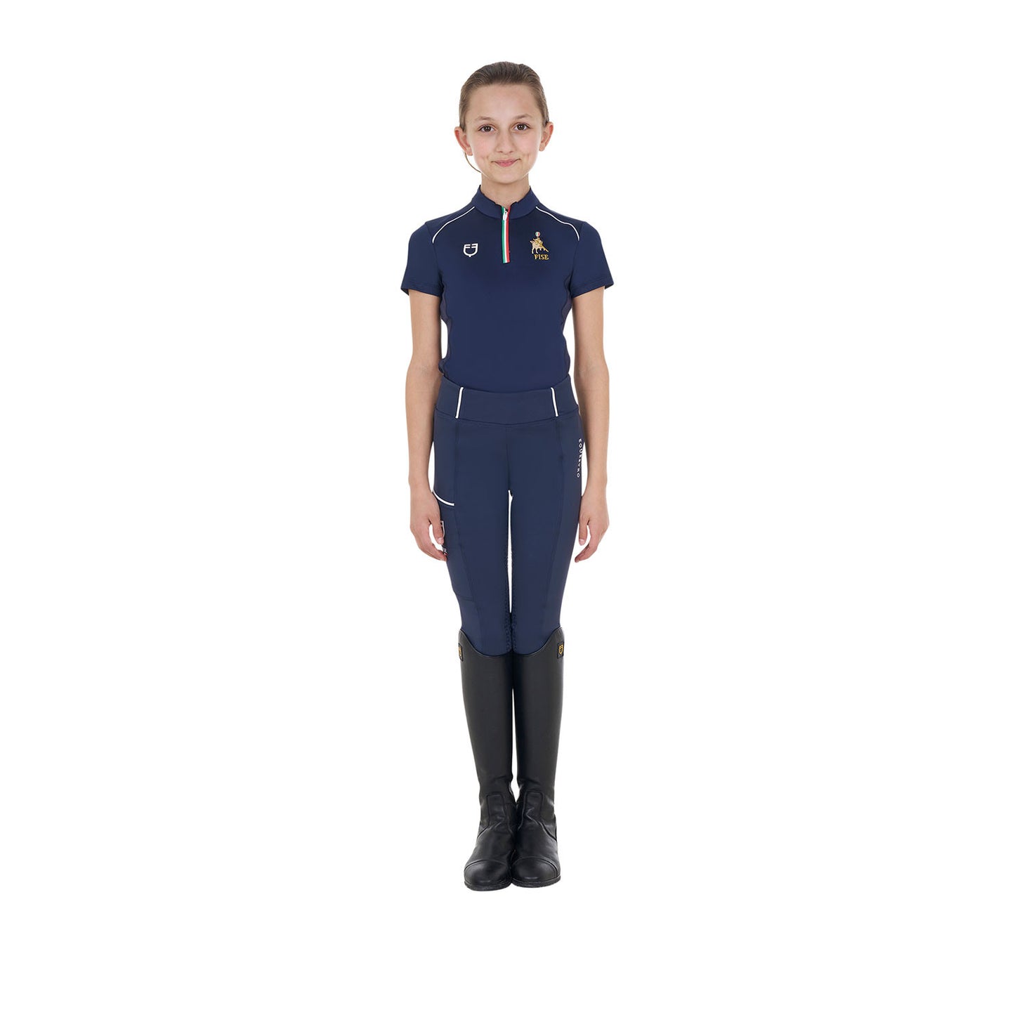 Polo unisex para niños de entrenamiento Equestro X FISE - Navy Blazer