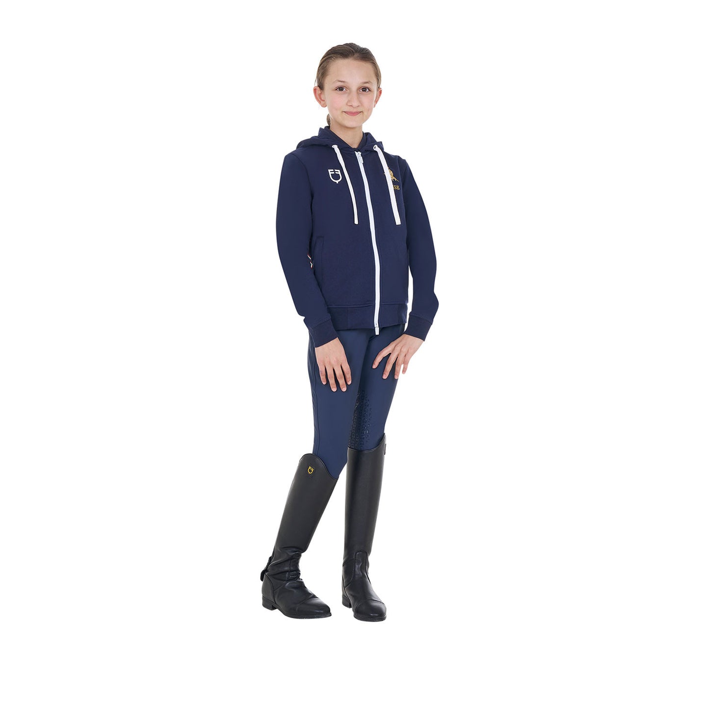 Sudadera unisex para niños con capucha Equestro X FISE - Navy Blazer