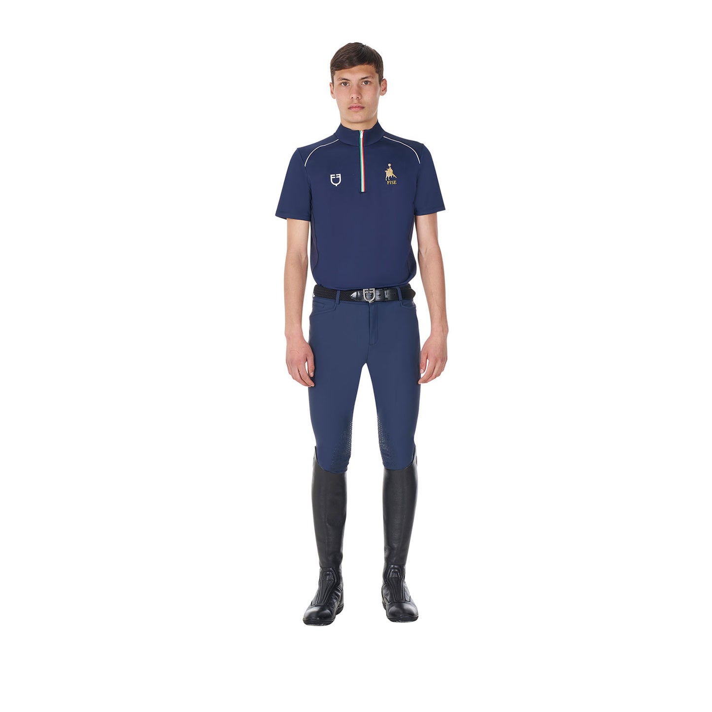 Polo de hombre de entrenamiento con cremallera tricolor Equestro X FISE - Navy Blazer