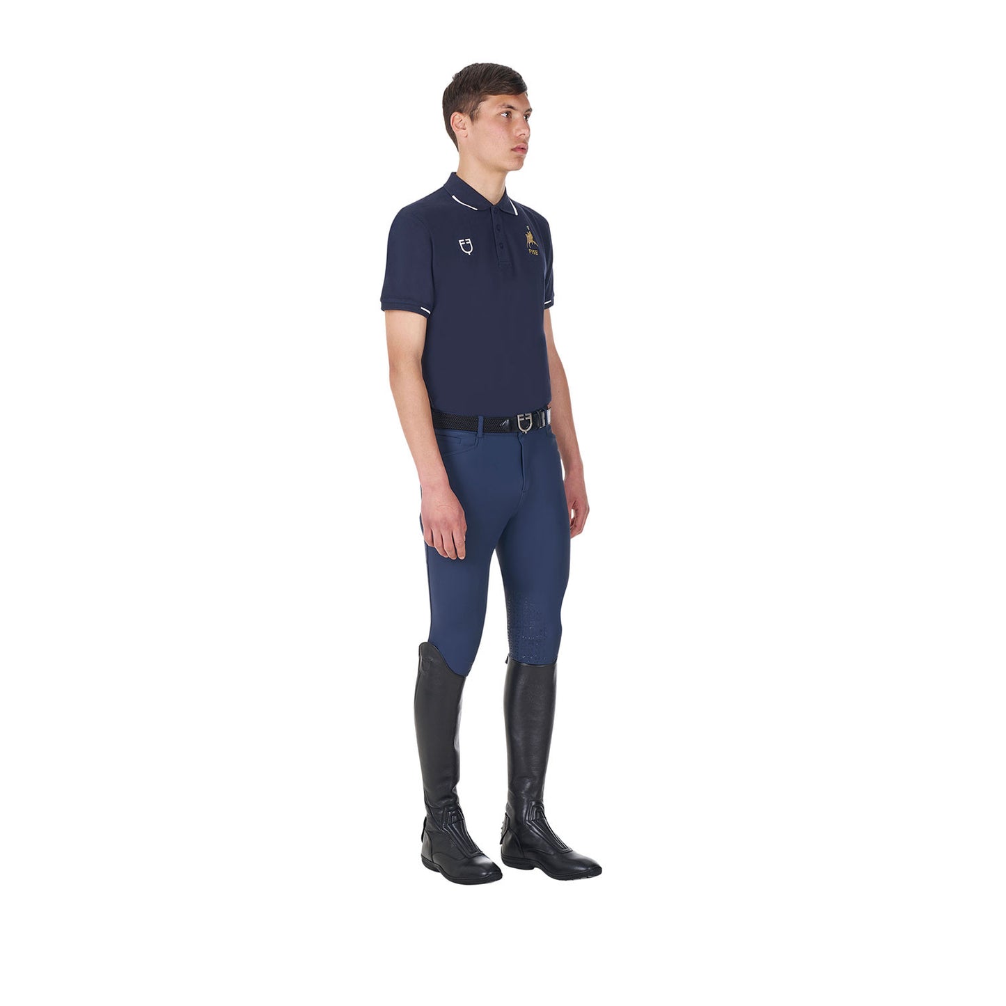 Polo de hombre de entrenamiento tres botones Equestro X FISE - Navy Blazer