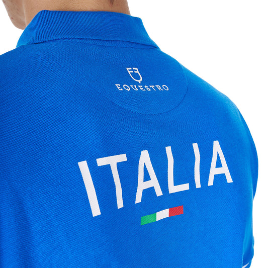 Polo de hombre de entrenamiento tres botones Equestro X FISE - Azzurro Savoia