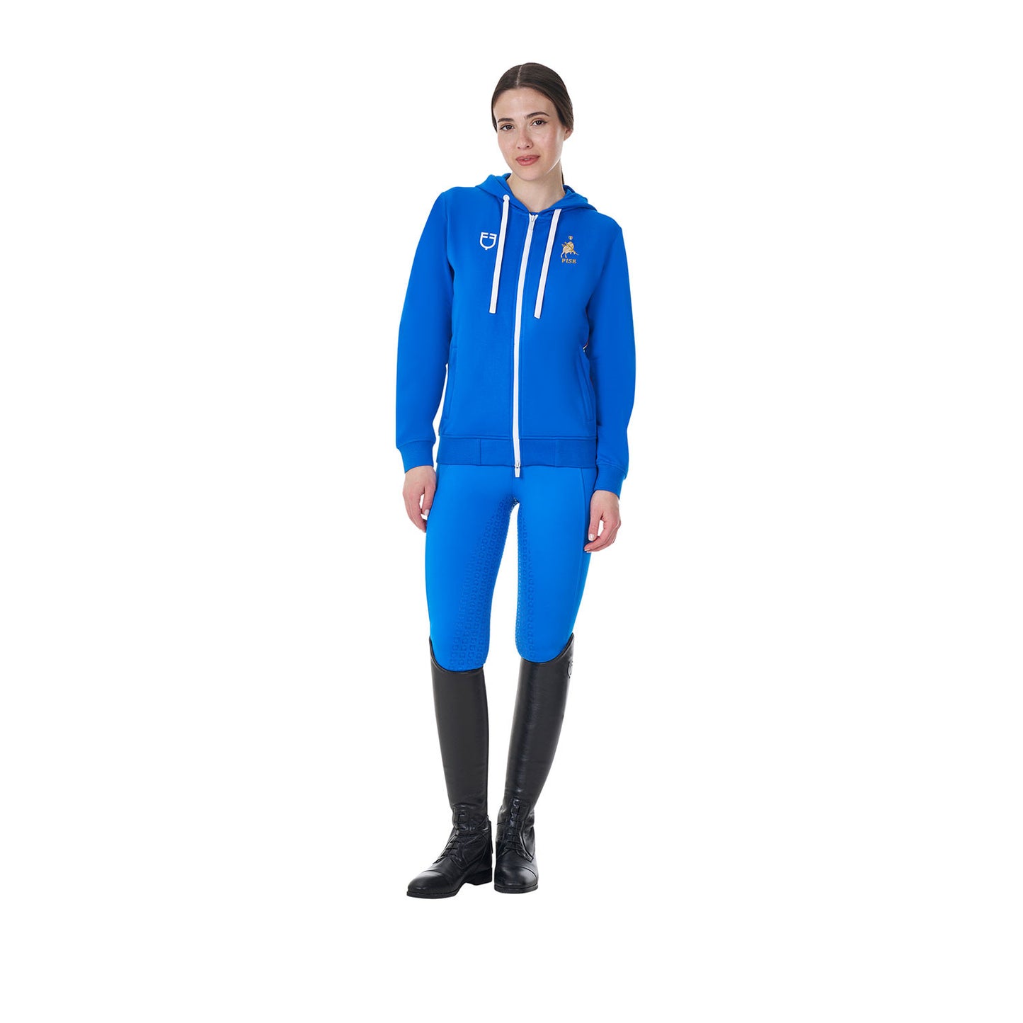 Sudadera de mujer con capucha Equestro X FISE - Azzurro Savoia