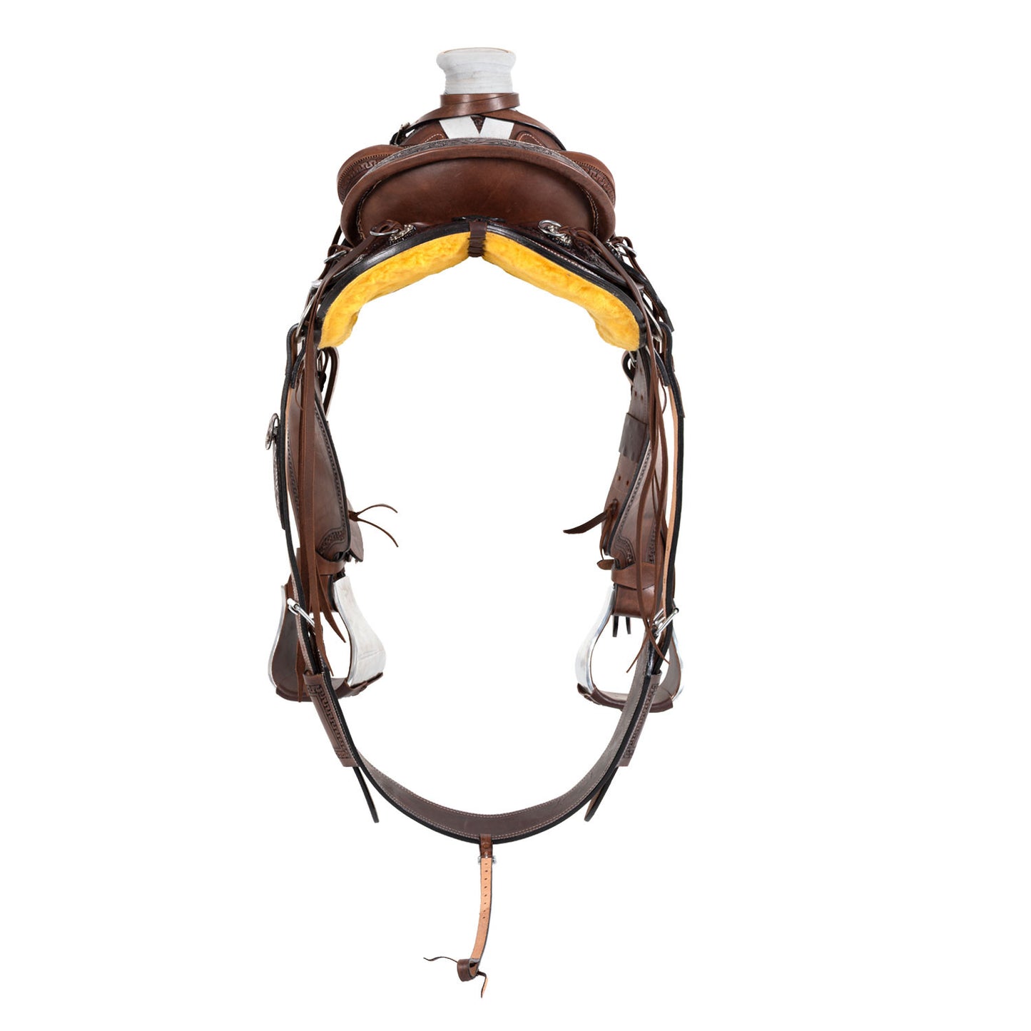 Silla wade western cheyenne con cincha trasera y protector de cuchillo Pool's - Marrón oscuro