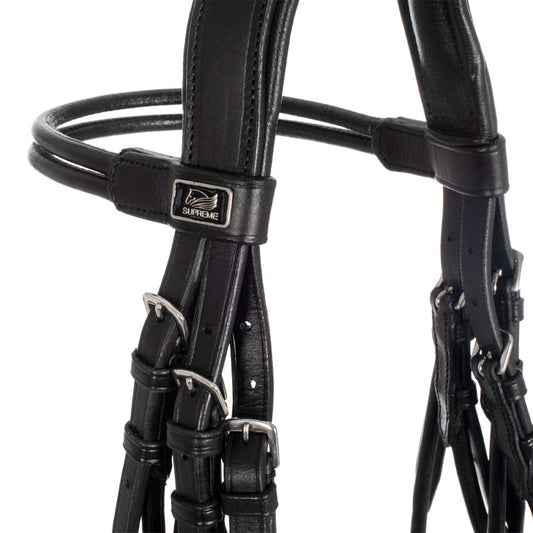 Cabezada doble de doma con frontalera redonda Supreme - Negro