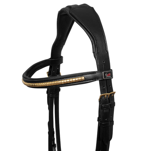 Cabezada inglesa con clincher y riendas de goma Supreme - Negro