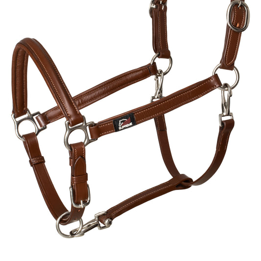 Cabezada ergonómica de cuero Supreme - Coñac