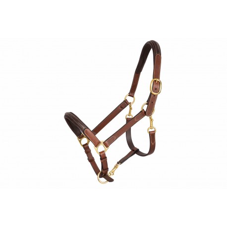 Cabezada de cuero con 3 mosquetones - Paddock para equitación