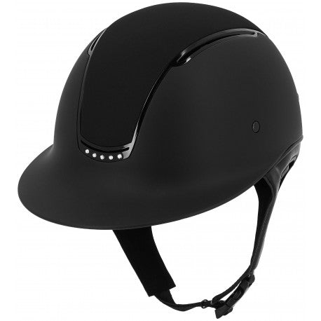 Cascos Inserto negro brillante con 5 strass, parte superior en tejido negro Equithème para equitación