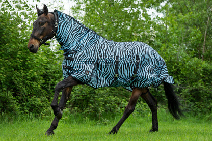 Manta para caballo HKM Combo Fly Rug Zebra Aqua detalle 2