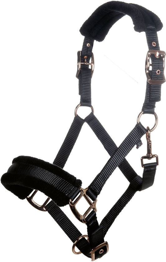 Cabezada de cuadras HKM Style Head Collar Rosegold Glamour Style para equitación