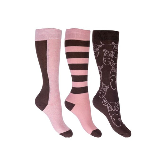 Calcetines niños -Houston- set 3 pares - Colores Marrón, Azul HKM para equitación