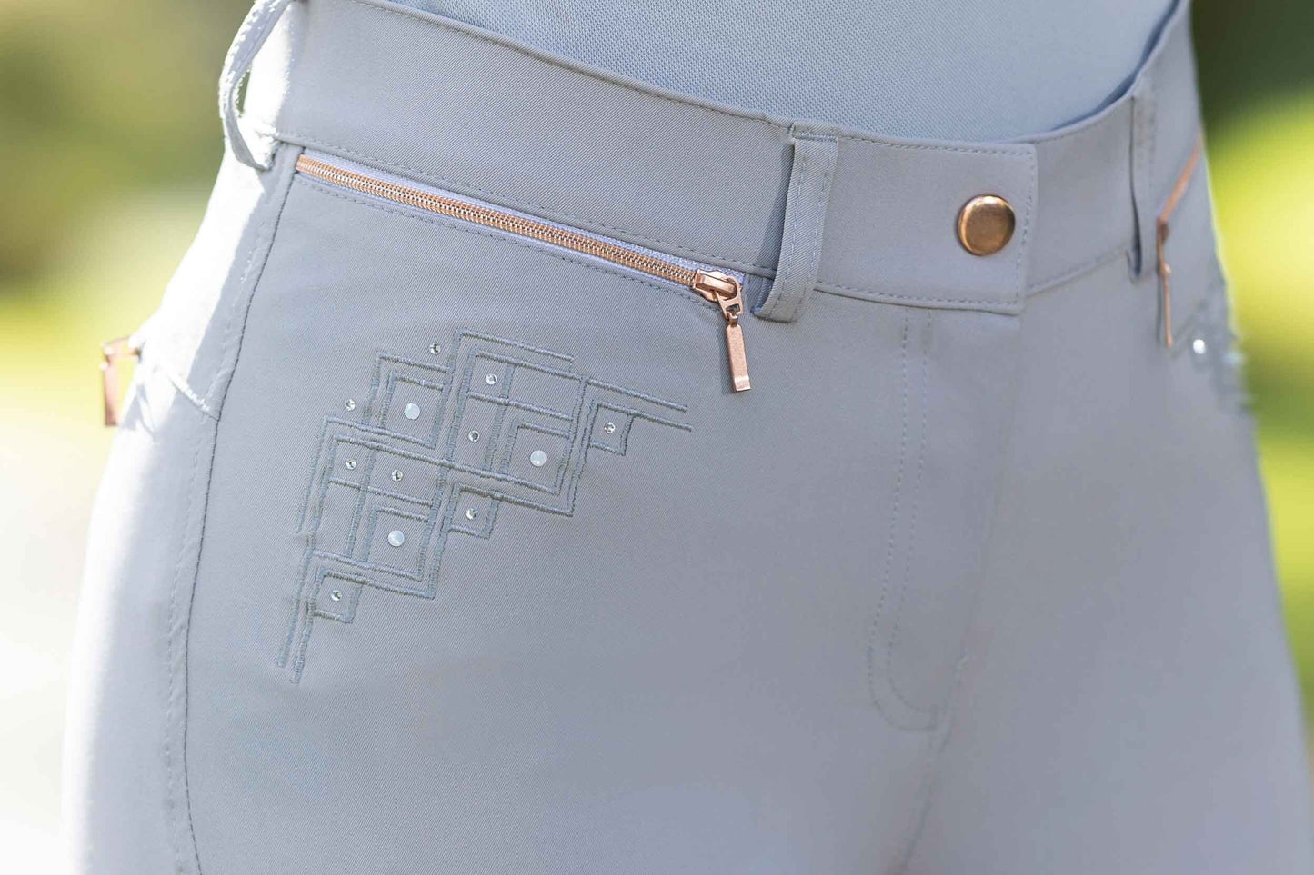 Silicone Full Seat Breeches HKM Riding Breeches Rosegold Sparkle Style Full detalle 5
