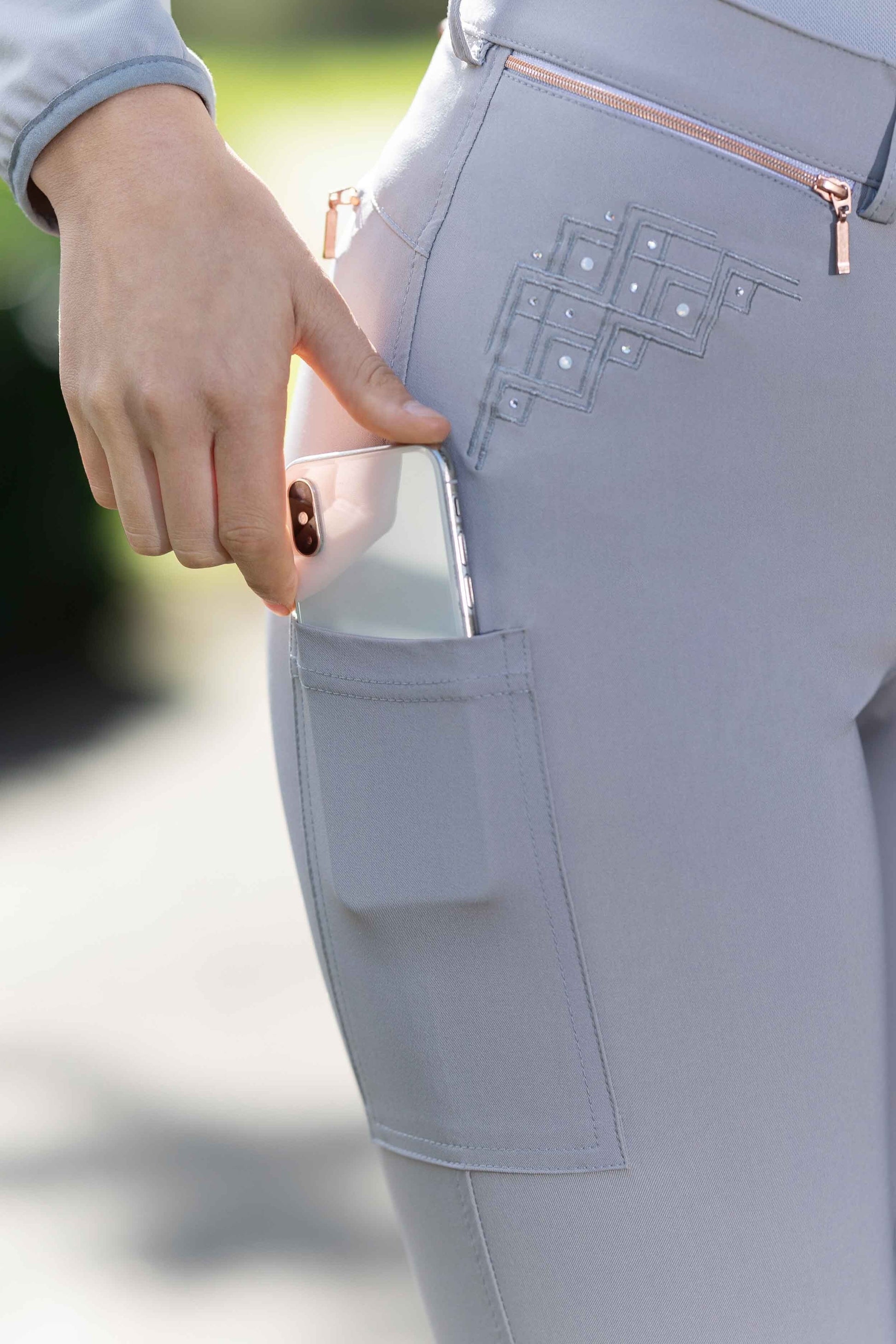 Silicone Full Seat Breeches HKM Riding Breeches Rosegold Sparkle Style Full detalle 6